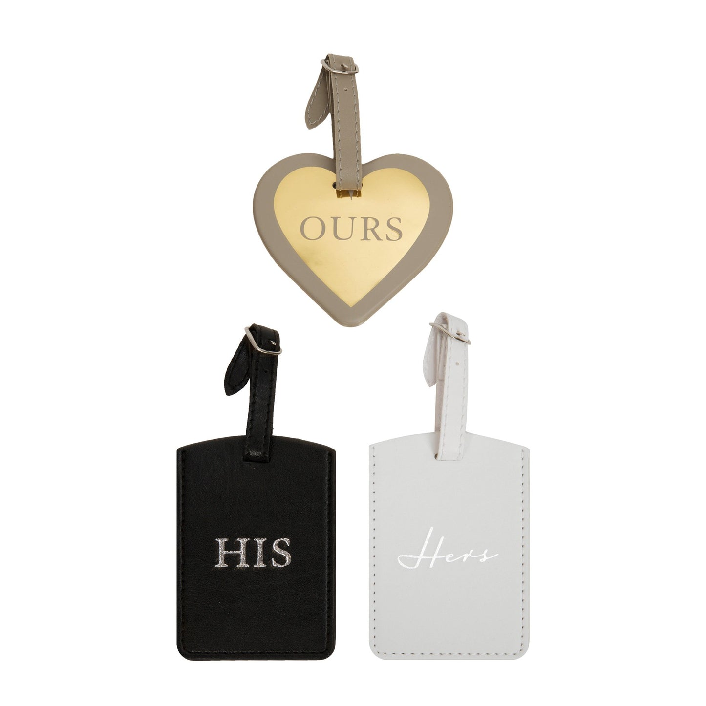 Set Of 3 Leatherette His Hers and Ours Luggage Tags