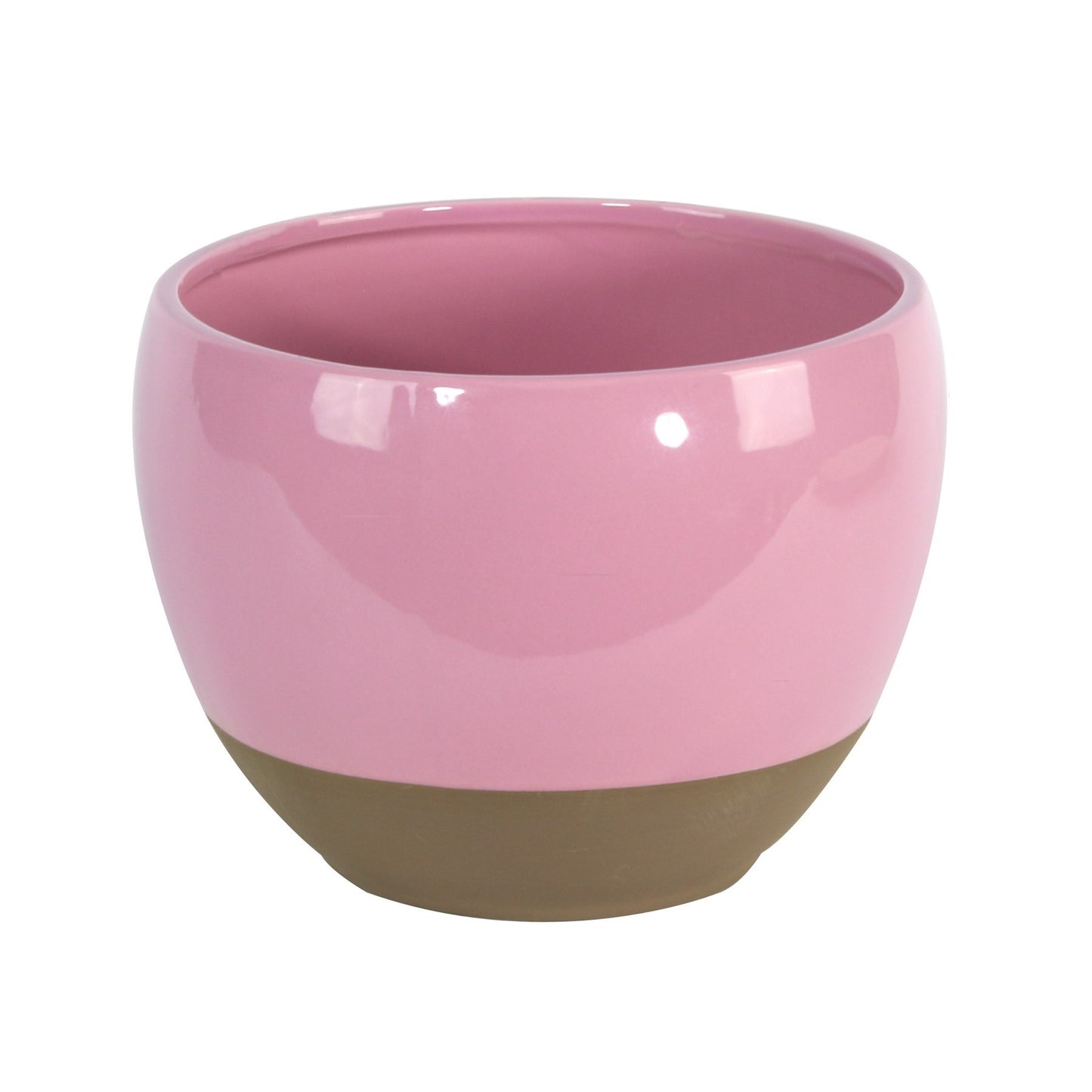 Pink Glazed Ceramic Pot with Natural Base (19cm)