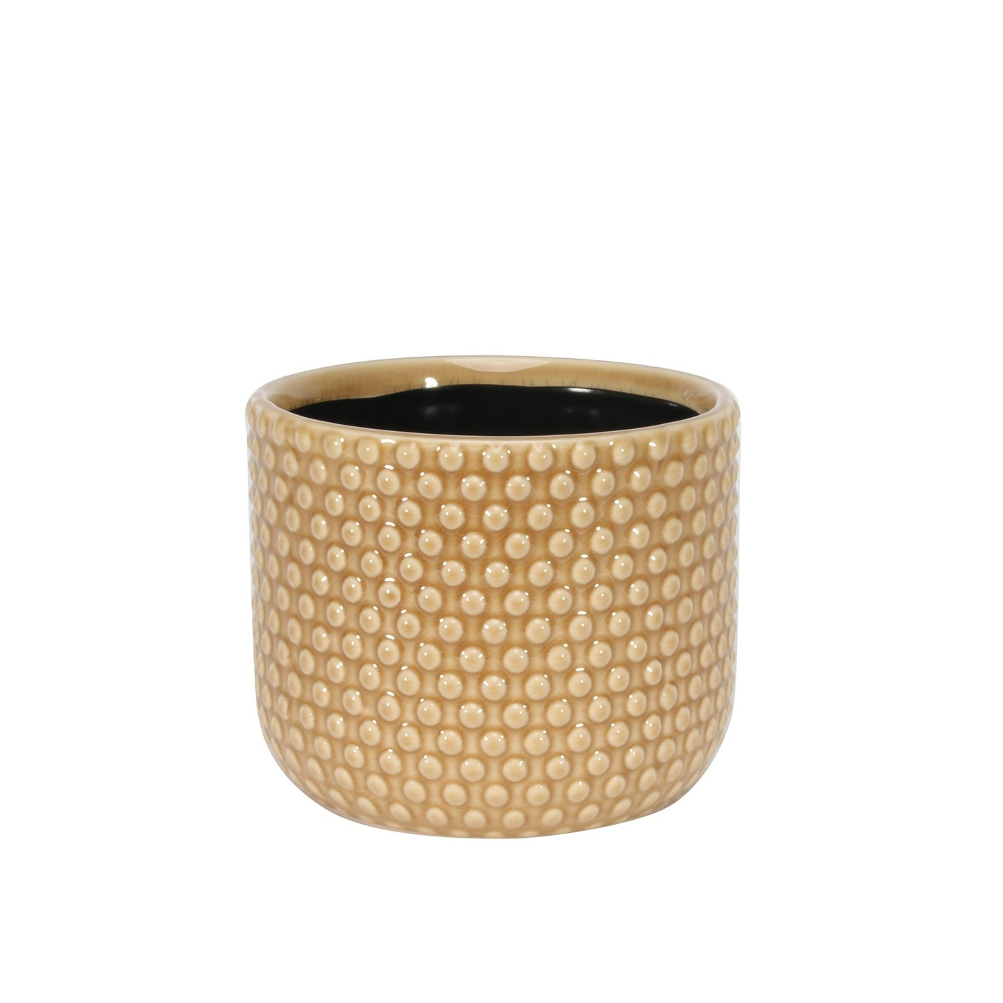 Painted Light Brown Pot with Debossed Dots - Stoneware (13cm)