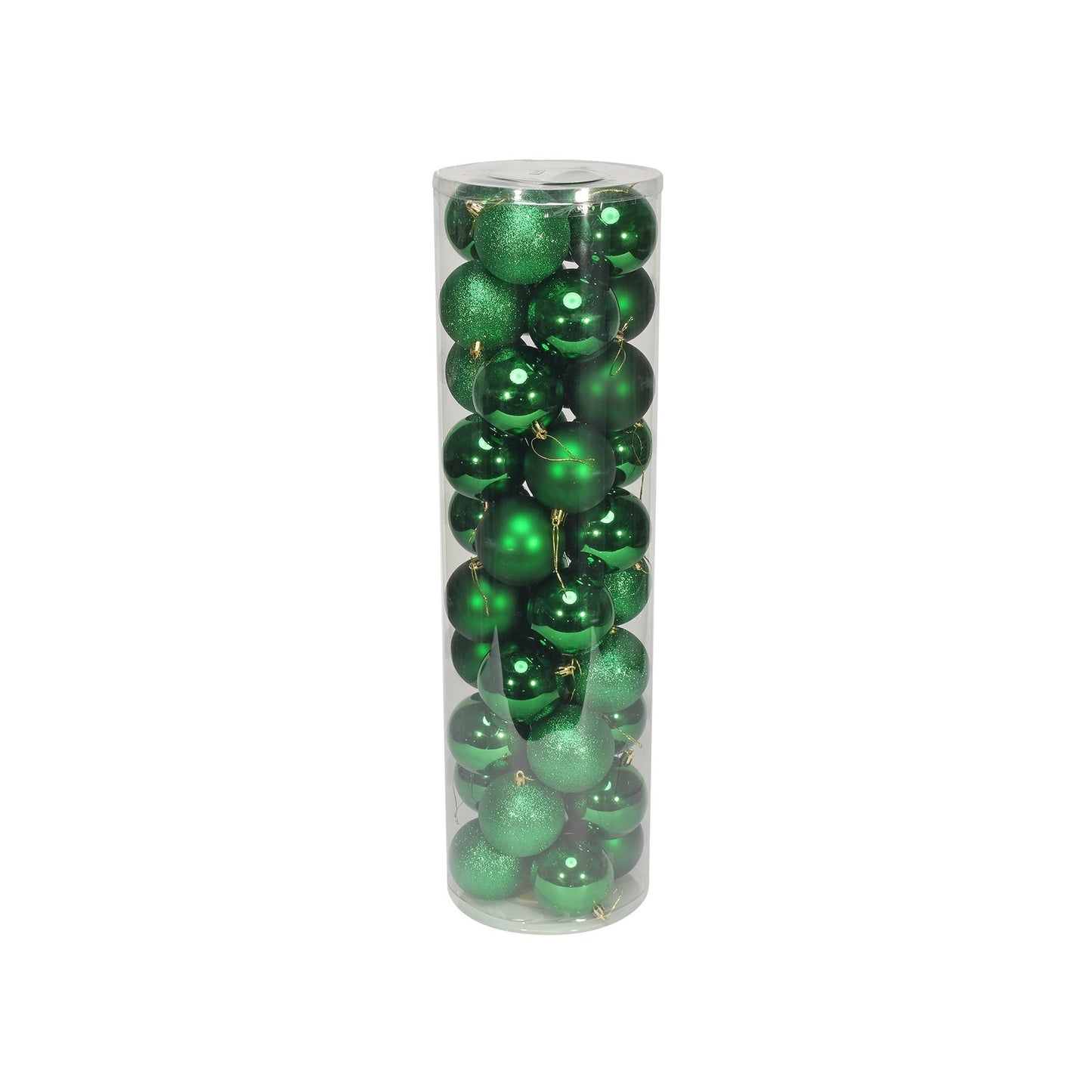 48 Holiday Green Baubles in Matt Shiny & Glitter Finish (8cm)