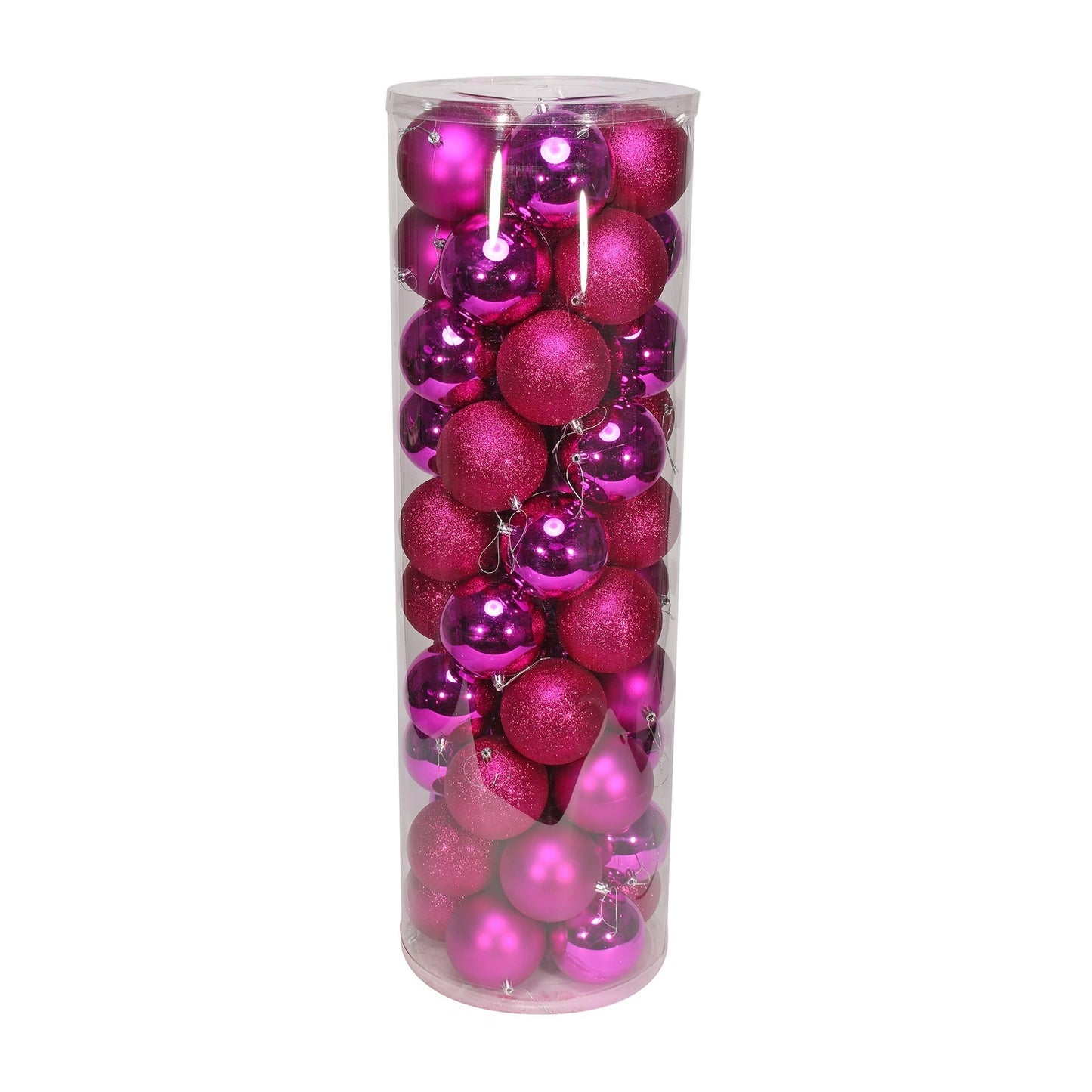 48 Hot Pink Baubles in Matt Shiny & Glitter Finish (10cm)