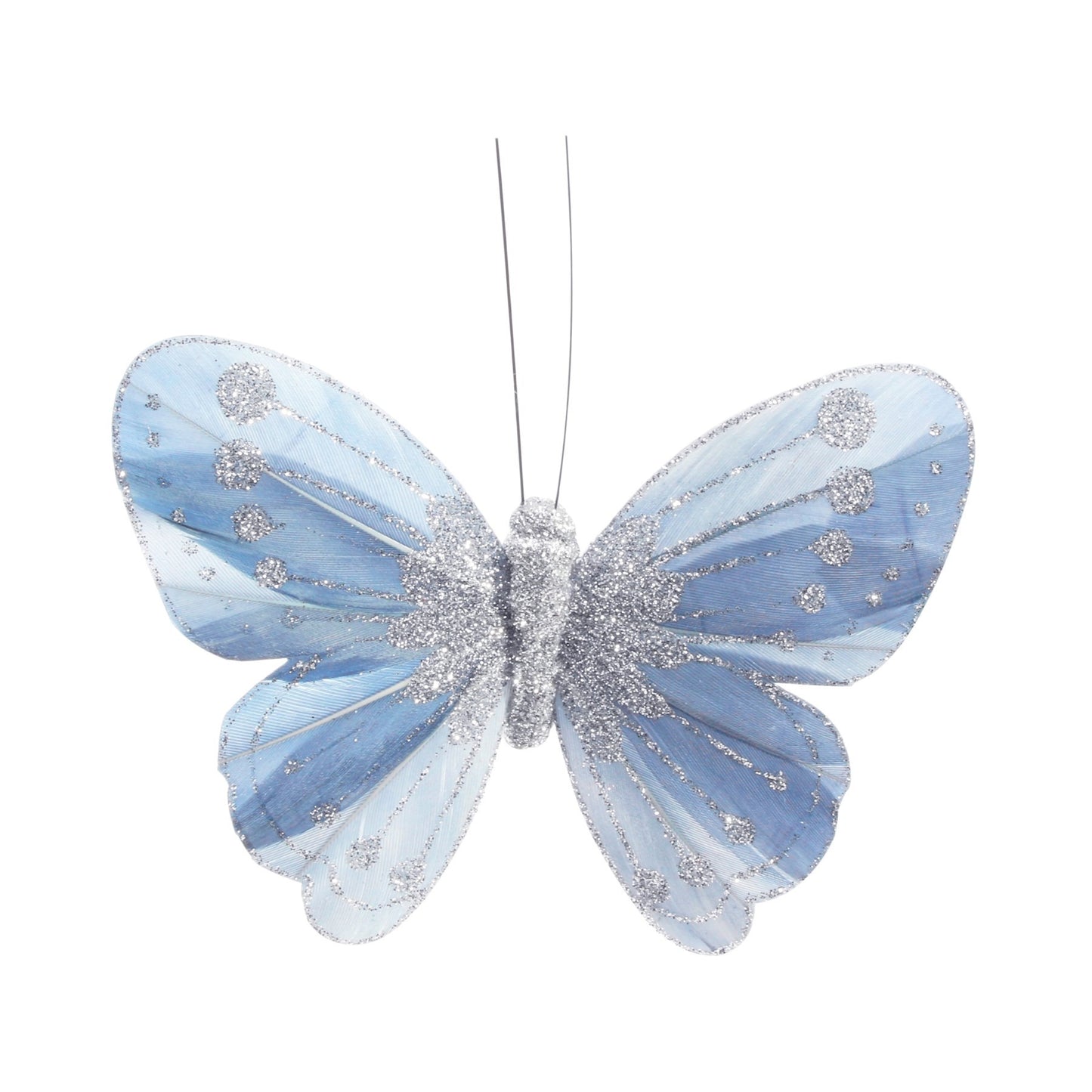 11.5cm Shaded Blue Feather & Glitter Butterfly (Pack of 12)