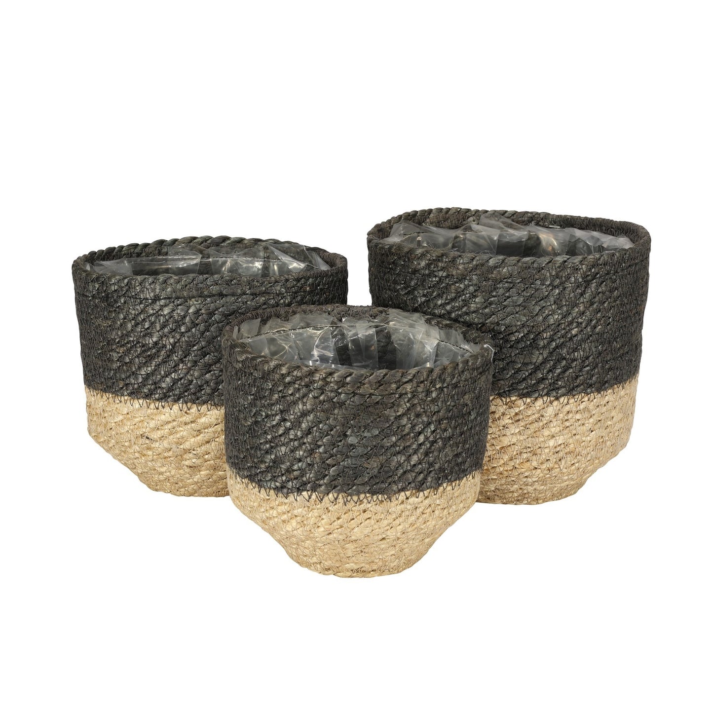 Set of 3 Jute Basket with Liner (Natural & Grey)