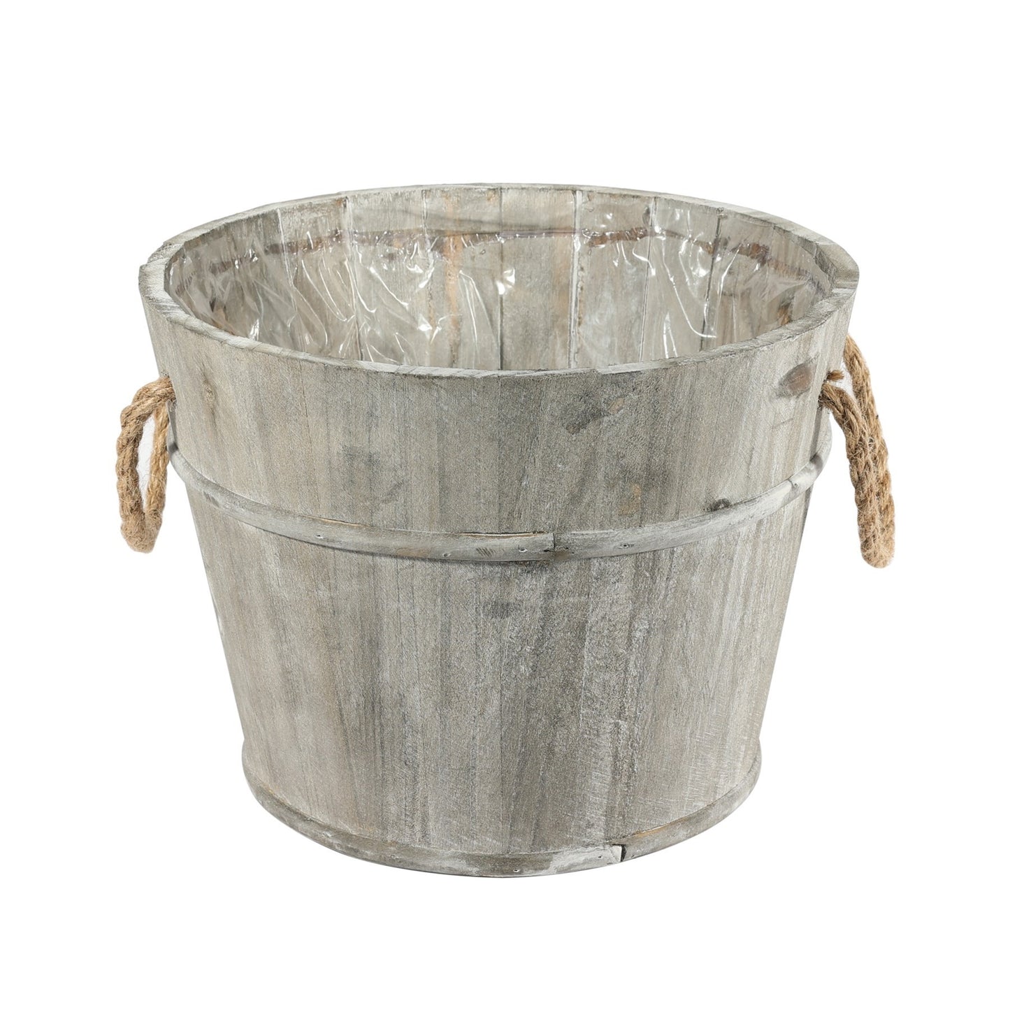 Grey Wash Barrel with Rope Handles (25.3cm)
