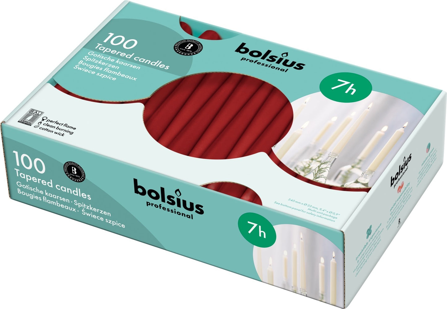 100 Bolsius Professional Tapered Candles - Wine Red (240mm/23mm