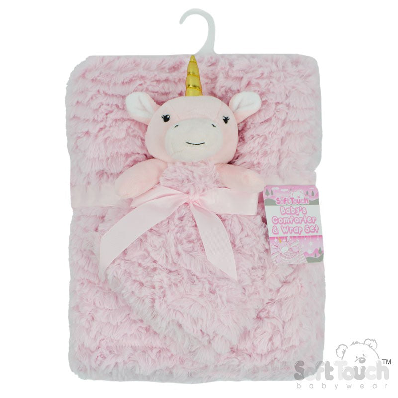 Soft Touch Pink Unicorn Comforter & Wrap Set
