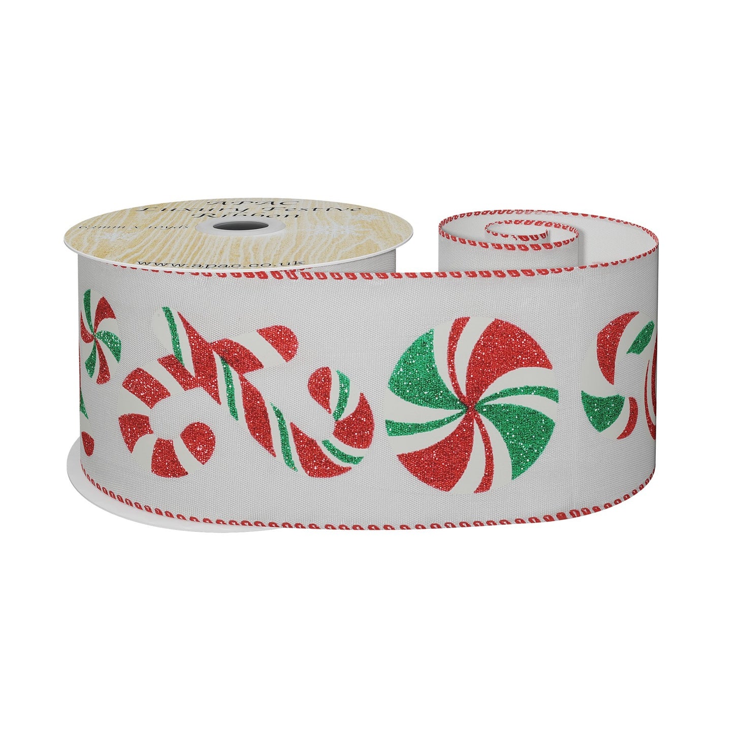 Taffeta Ribbon with Red/White/Green Candy Canes (63mm x 9m)
