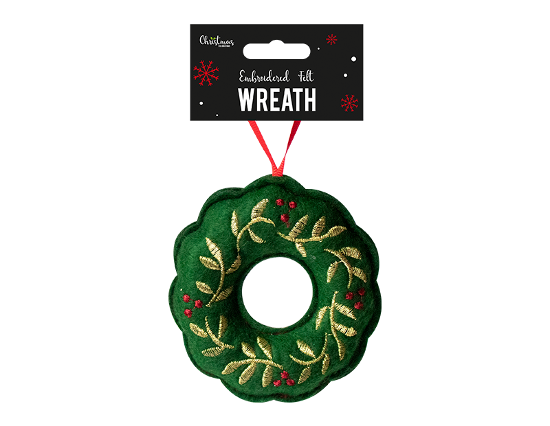 Embroidered Felt Wreath Decoration (10cm)