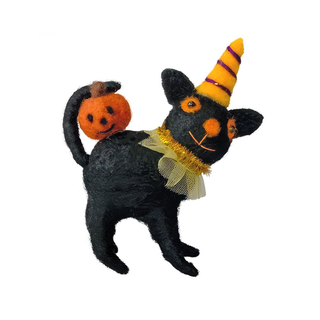 Felt Black Cat with Pumpkin & Hat Hanging Decoration - 11.5cm