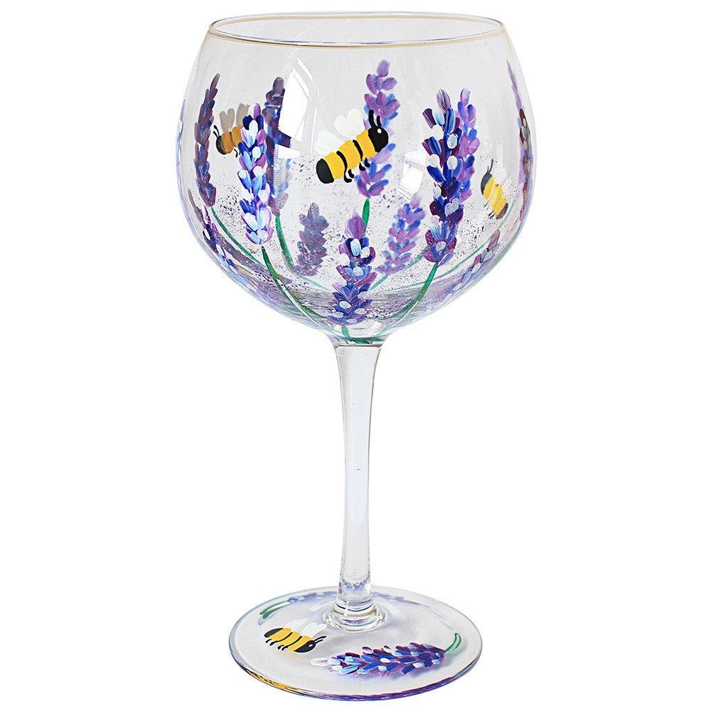 Bees & Lavender Hand Painted Gin Glass