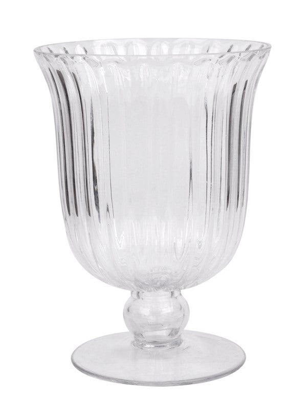 Clear Rochelle Fluted Stemmed Hurricane Glass Vase (21cm)