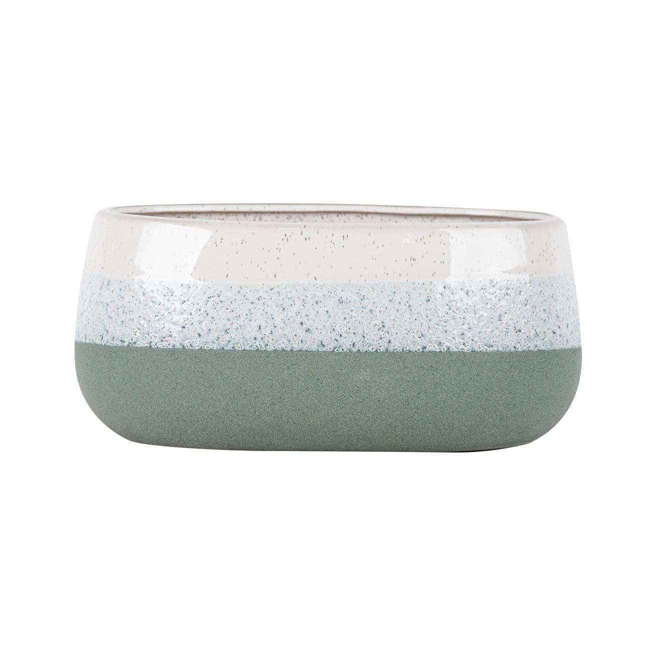 Hortus Green & White Bordeaux Stoneware Pot (13cm H x 26cm Dia)