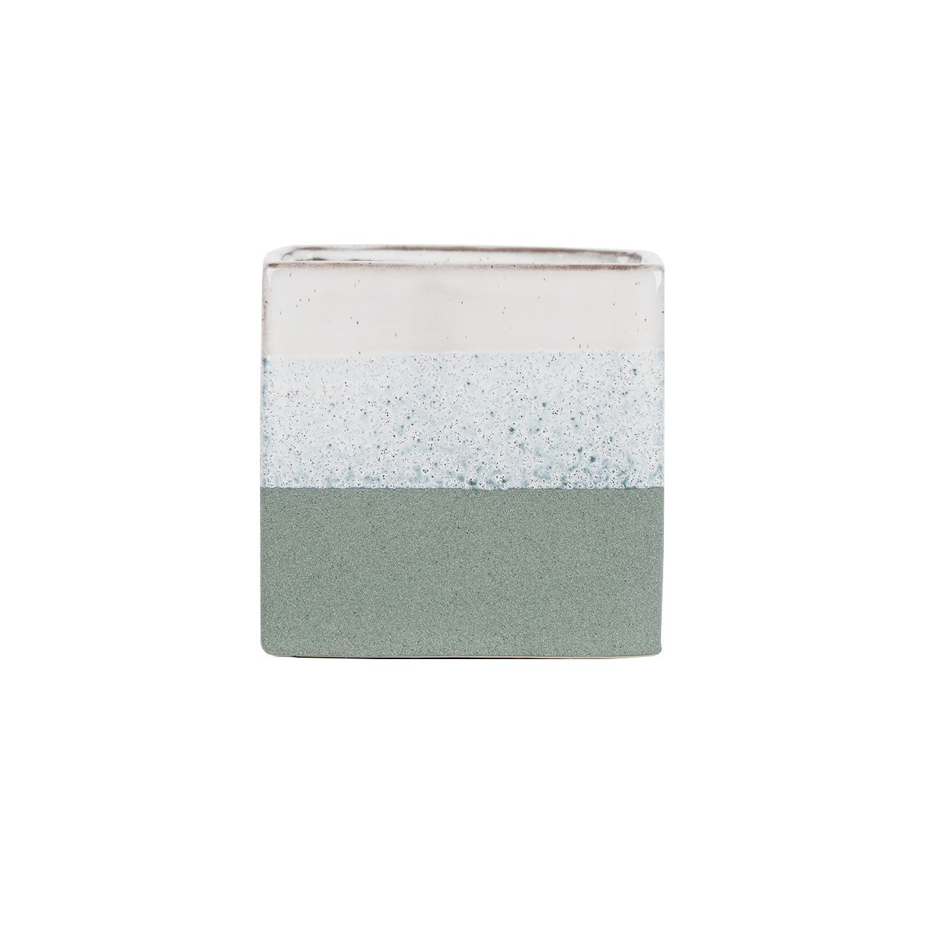 Hortus Green & White Bordeaux Stoneware Cube (16cm H x 16.5cm W)