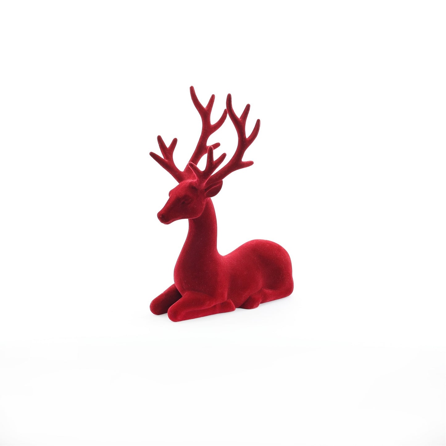 Flocked Sitting Reindeer - Burgundy (25cm)