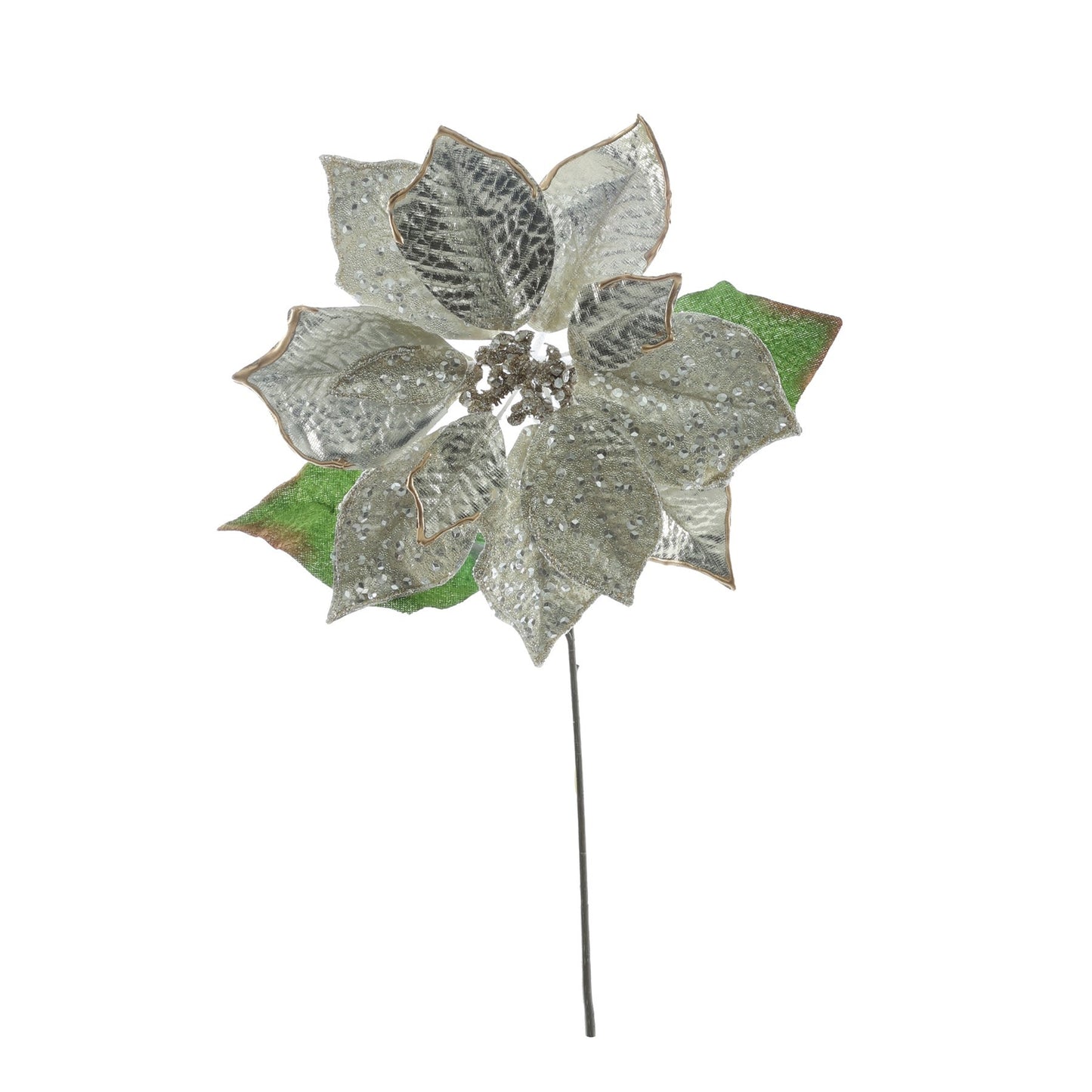 Faux Leather & Clear Beads Poinsettia Head - Champagne (50cm)