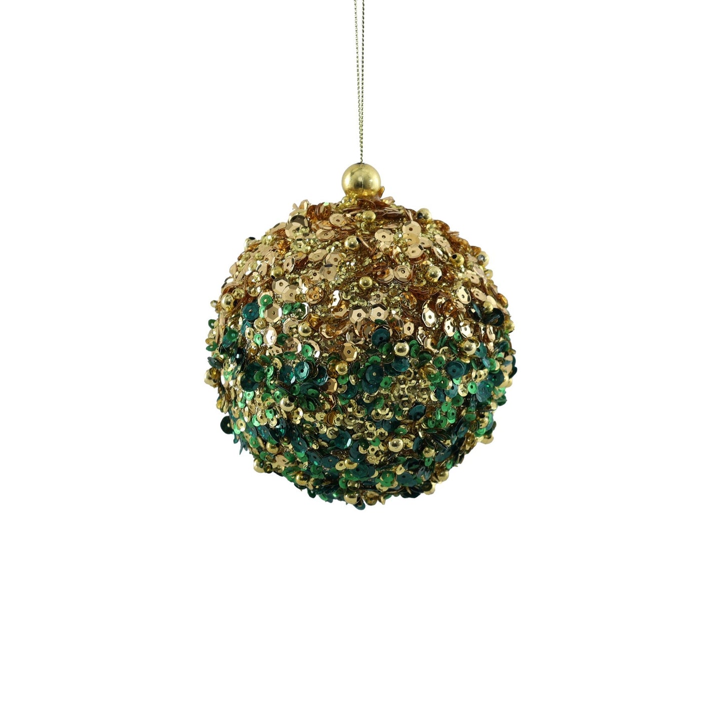 Bead Encrusted Bauble- Gold & Green (11cm)