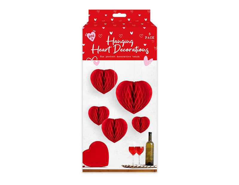 Pack of 5 Valentines Honeycomb Hanging Heart Deocration