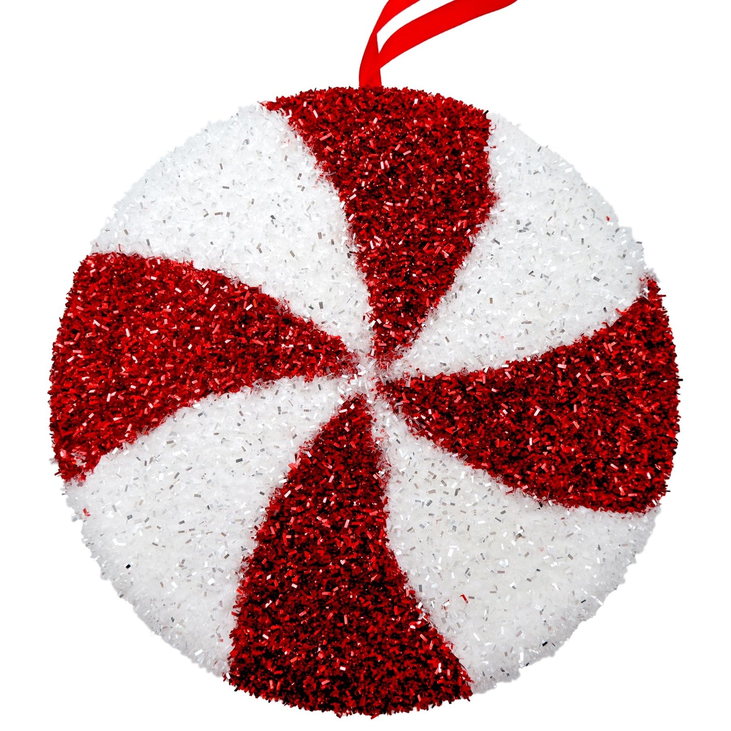 Red & White Tinsel Glitter Candy Wide Swirl Hanging Decoration (24cm)