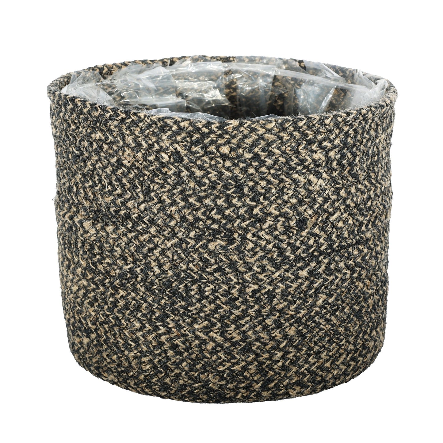 Natural & Black Jute Braided Rope Basket with Liner (22 x 19cm)