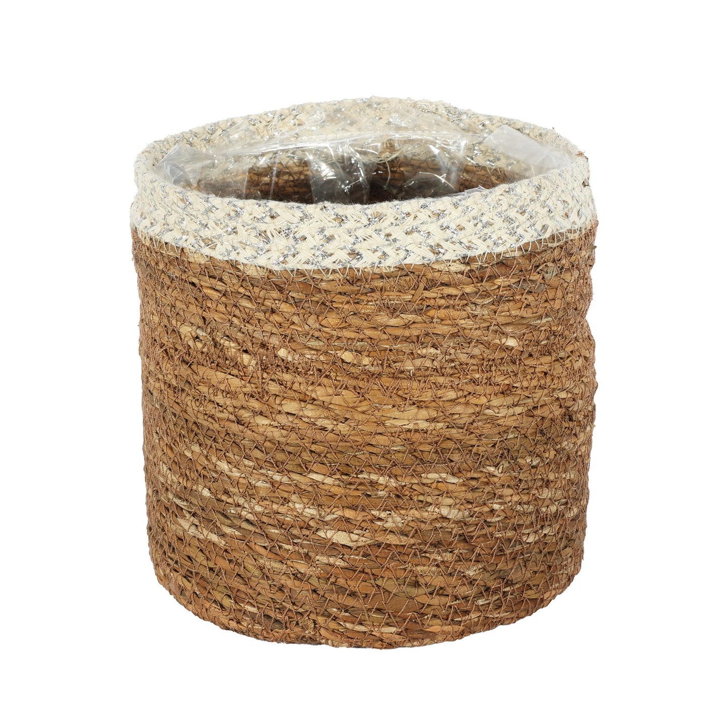 Natural & Silver Hogla Basket With Liner (16 x 16cm)