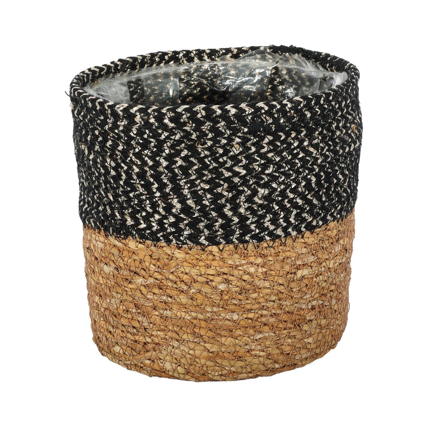 Natural & Black Seagrass Basket with Liner (16 x 16cm)