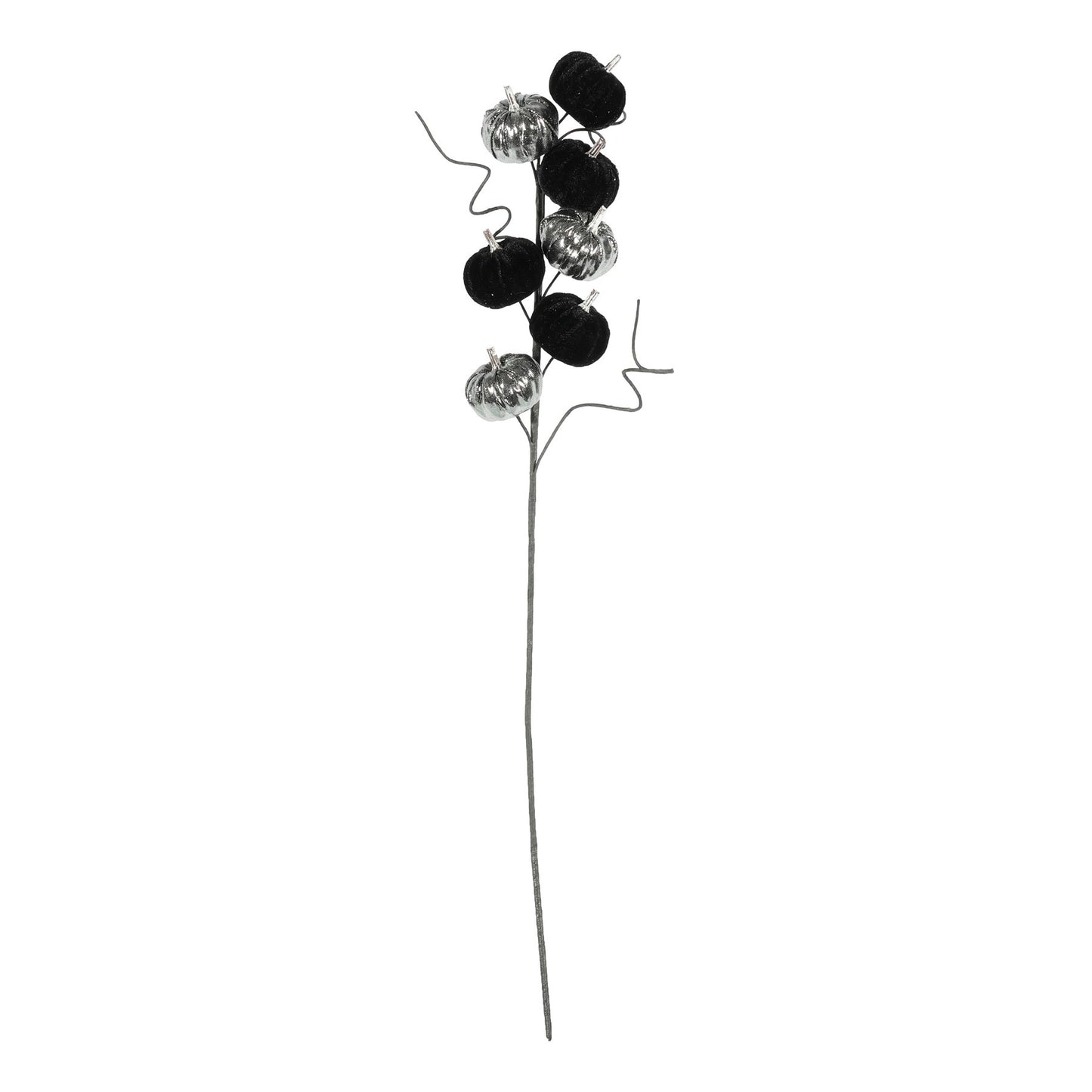 Silver & Black Velvet Pumpkin Pick (70cm)