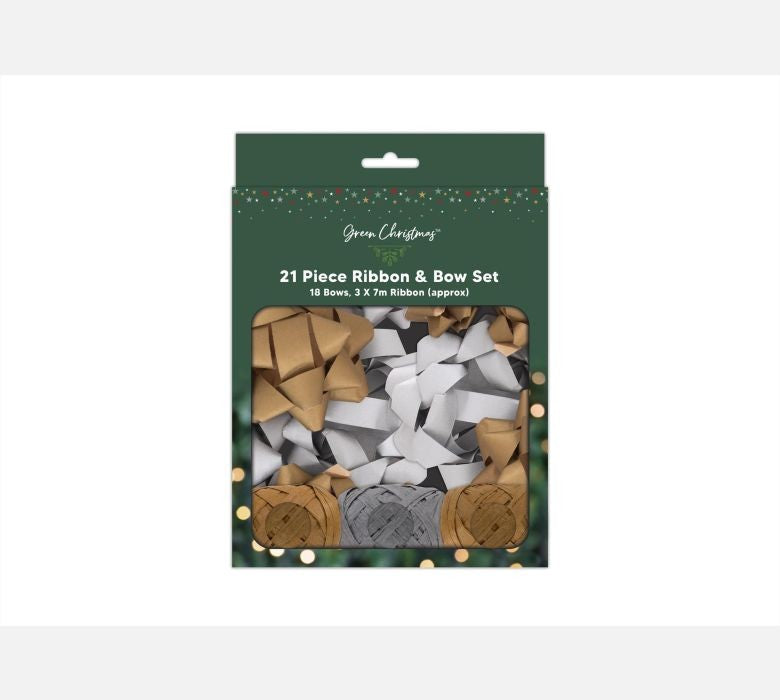 Gold & Silver Kraft Ribbon Bow Set (Pack of 21)
