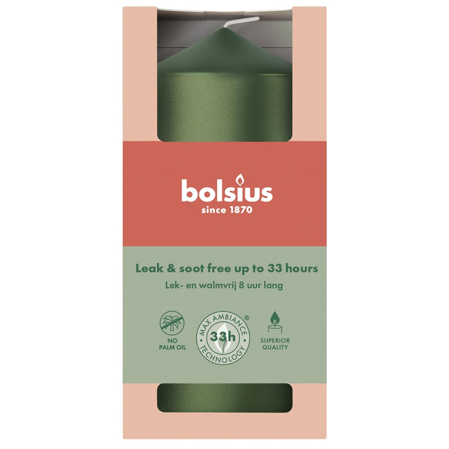 Metallic Green Bolsius Pillar Candle (120 x 58mm)
