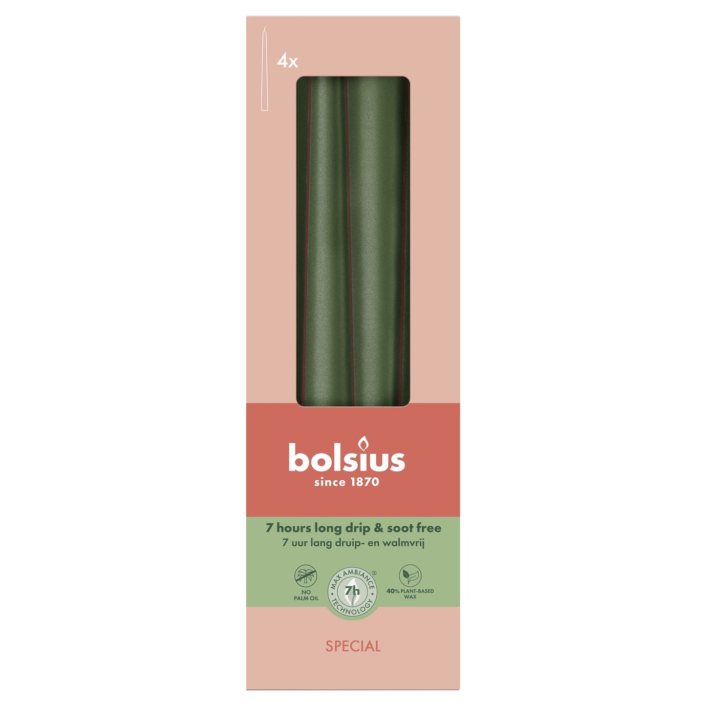 Metallic Green Bolsius Tapered Candles (245 x 24mm)