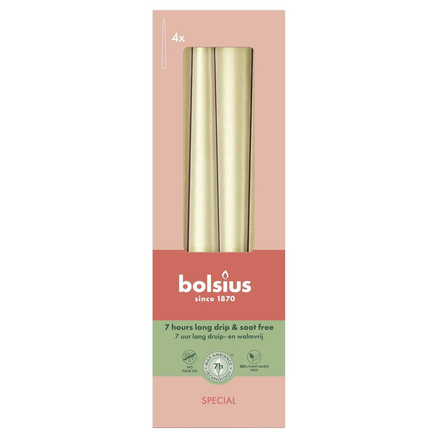 Bolsius Tapered Candles White Silver (245 x 24mm)