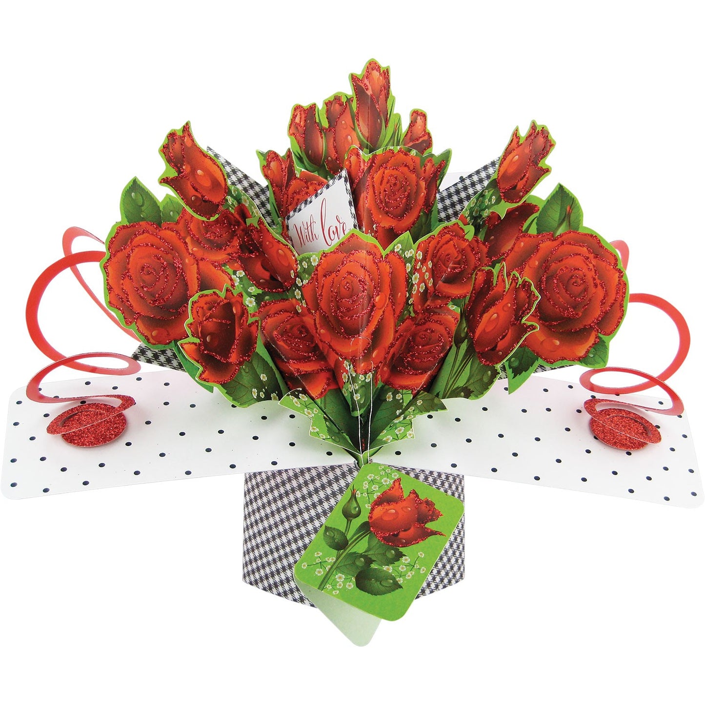 3D Pop Up Card by Second Nature - Red With Love Roses Bouquet
