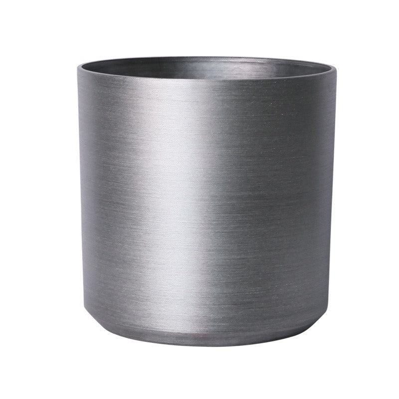 Brushed Steel Metallic Look Cylinder Planter (21.8cm)