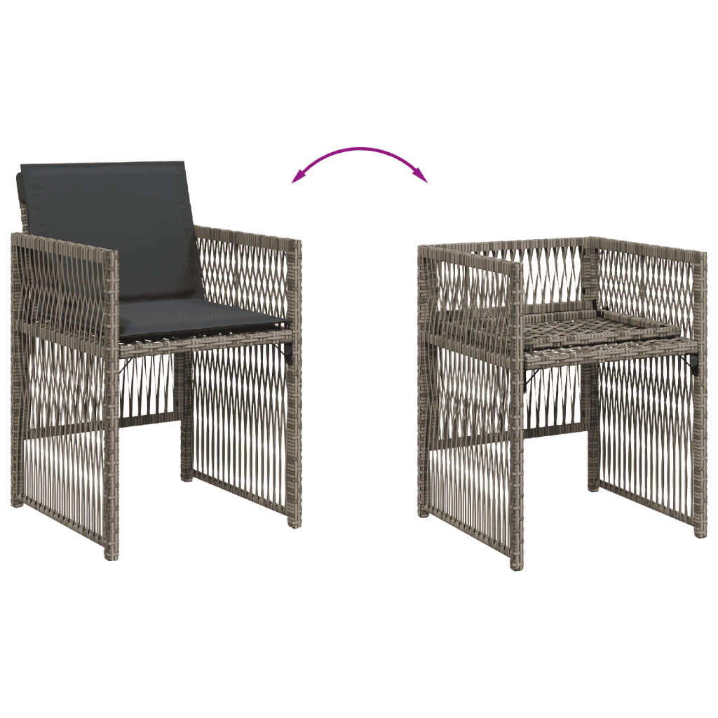 7 Piece Garden Dining Set with Cushions Grey Poly Rattan