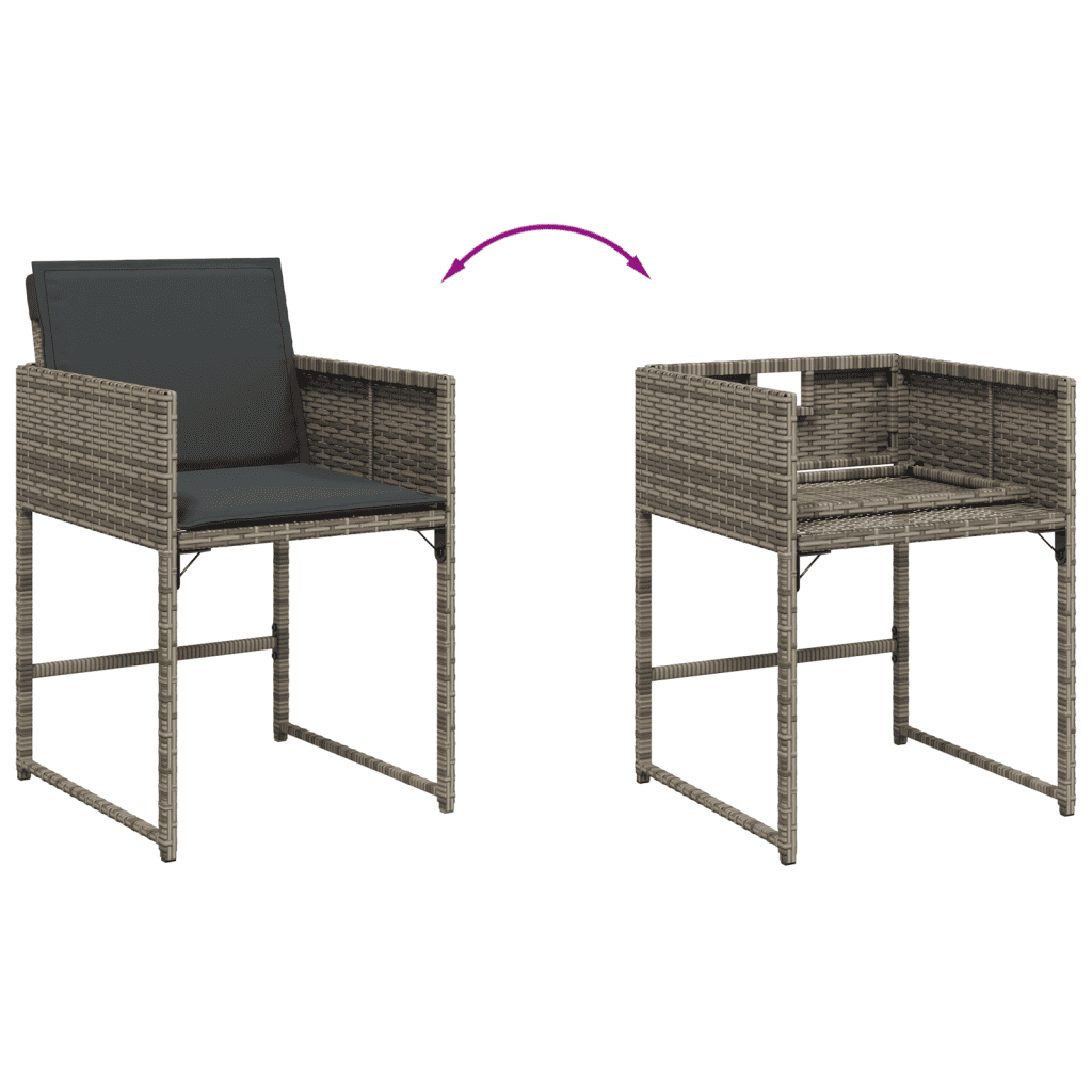 5 Piece Garden Dining Set with Cushions Grey Poly Rattan
