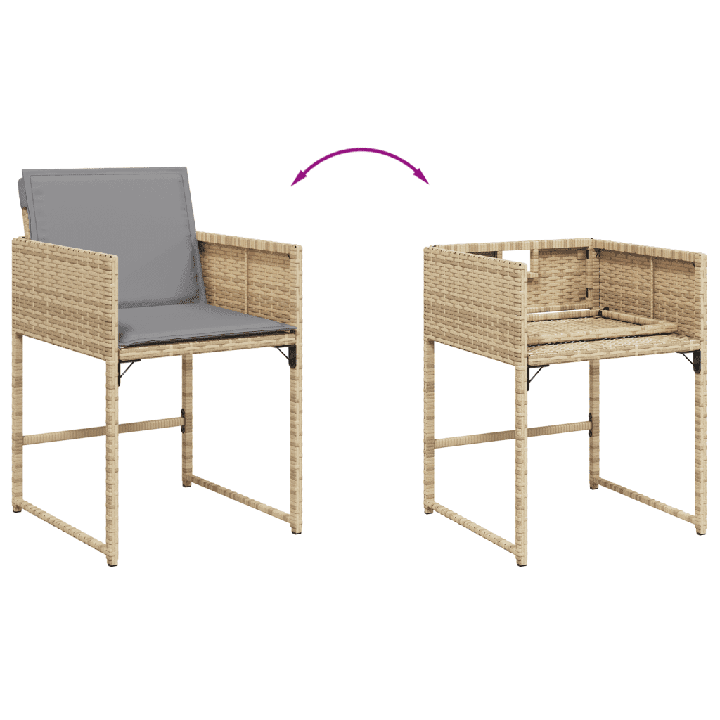 7 Piece Garden Dining Set with Cushions Mix Beige Poly Rattan