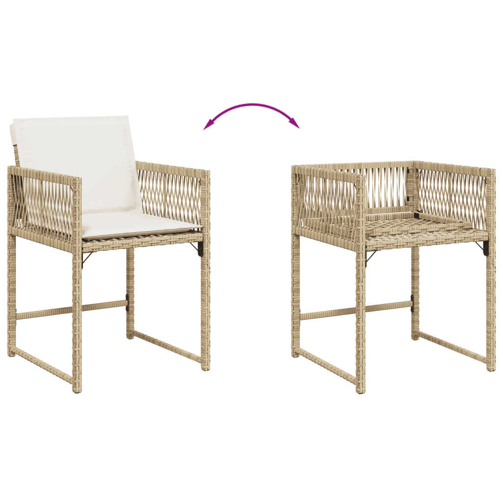 7 Piece Garden Dining Set with Cushions Beige Poly Rattan