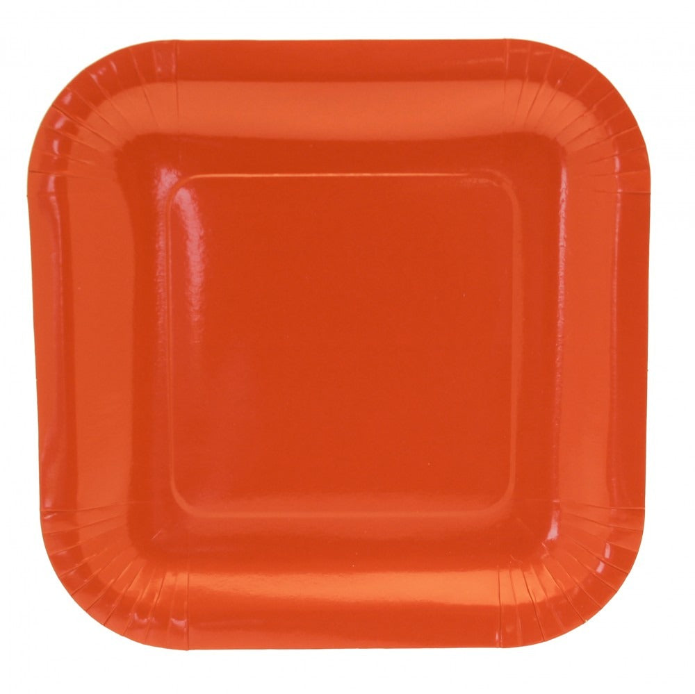 9 Inch Orange Square Paper Plates Pack of 8