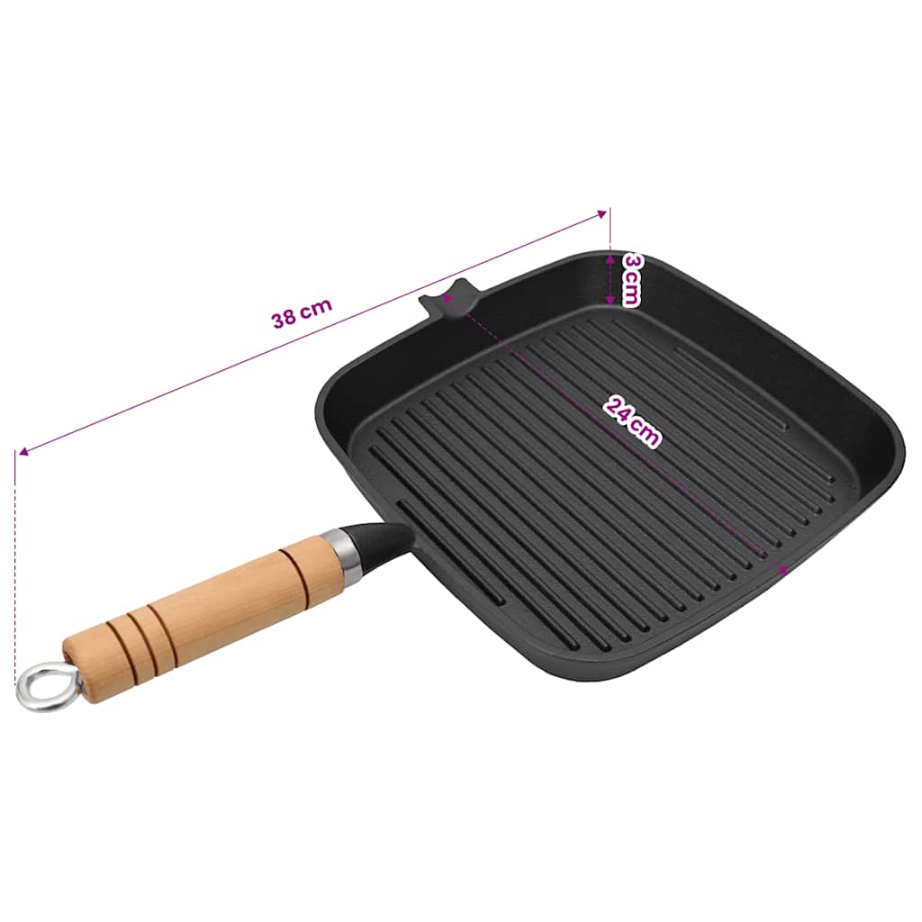50125 vidaXL Grill Pan with Wooden Handle Cast Iron 20x20 cm
