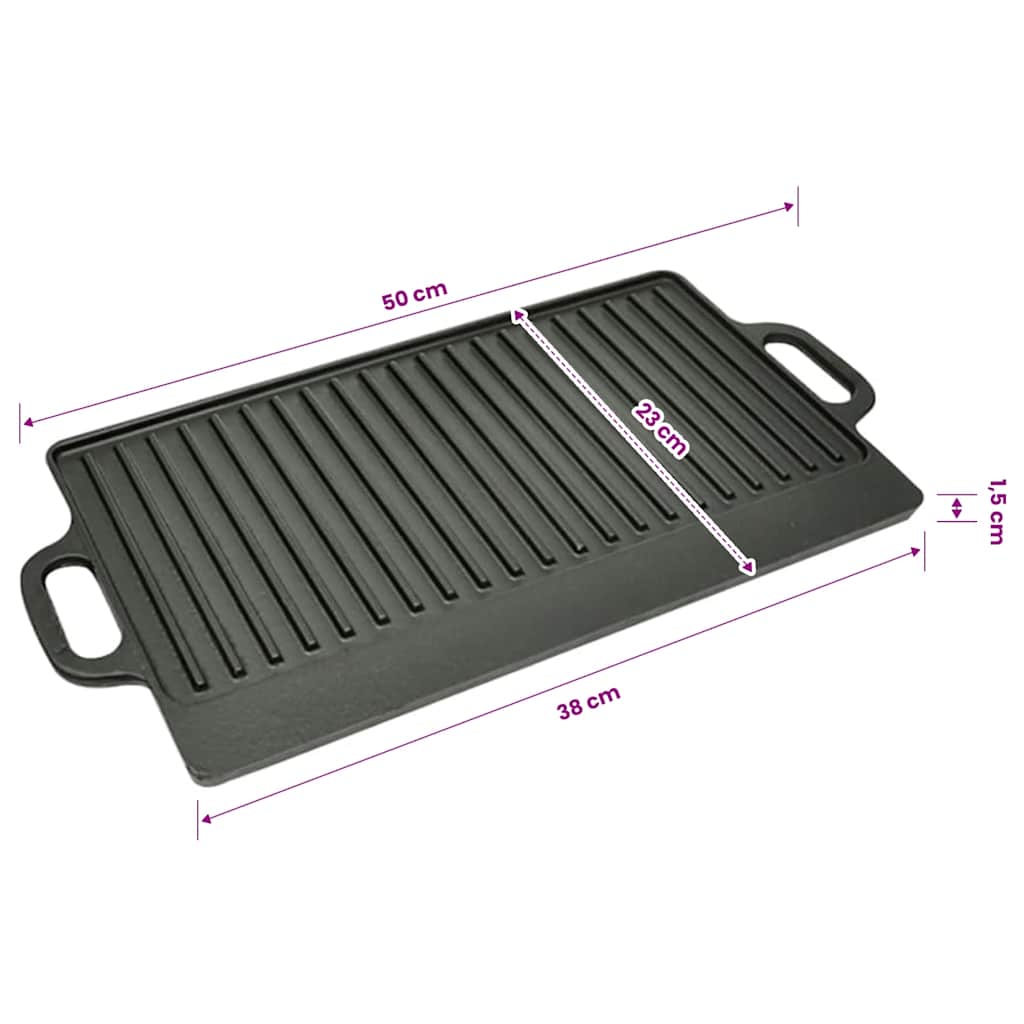 50126 vidaXL Grill Platter Cast Iron Reversible 50x23 cm