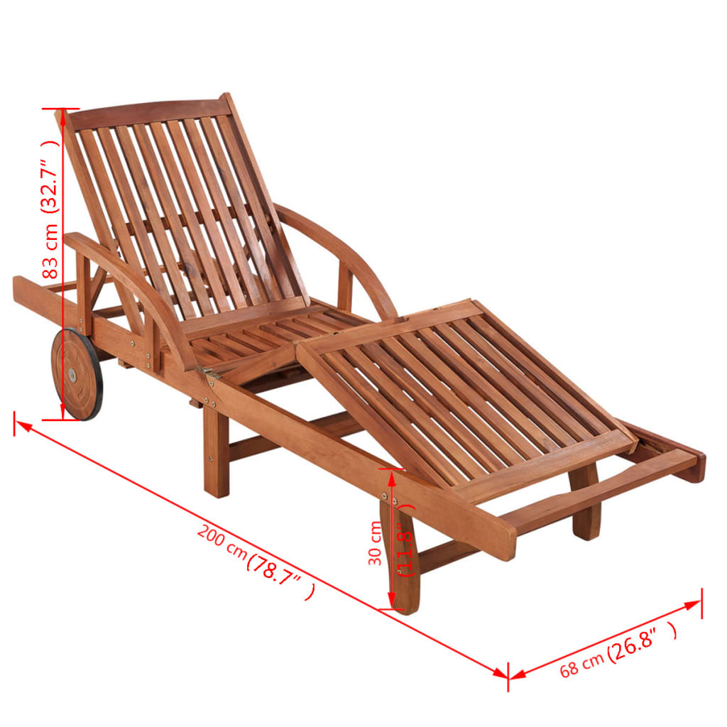 Sun Lounger | Natural wood | Solid Acacia wood | 200 x 68 x 83 cm