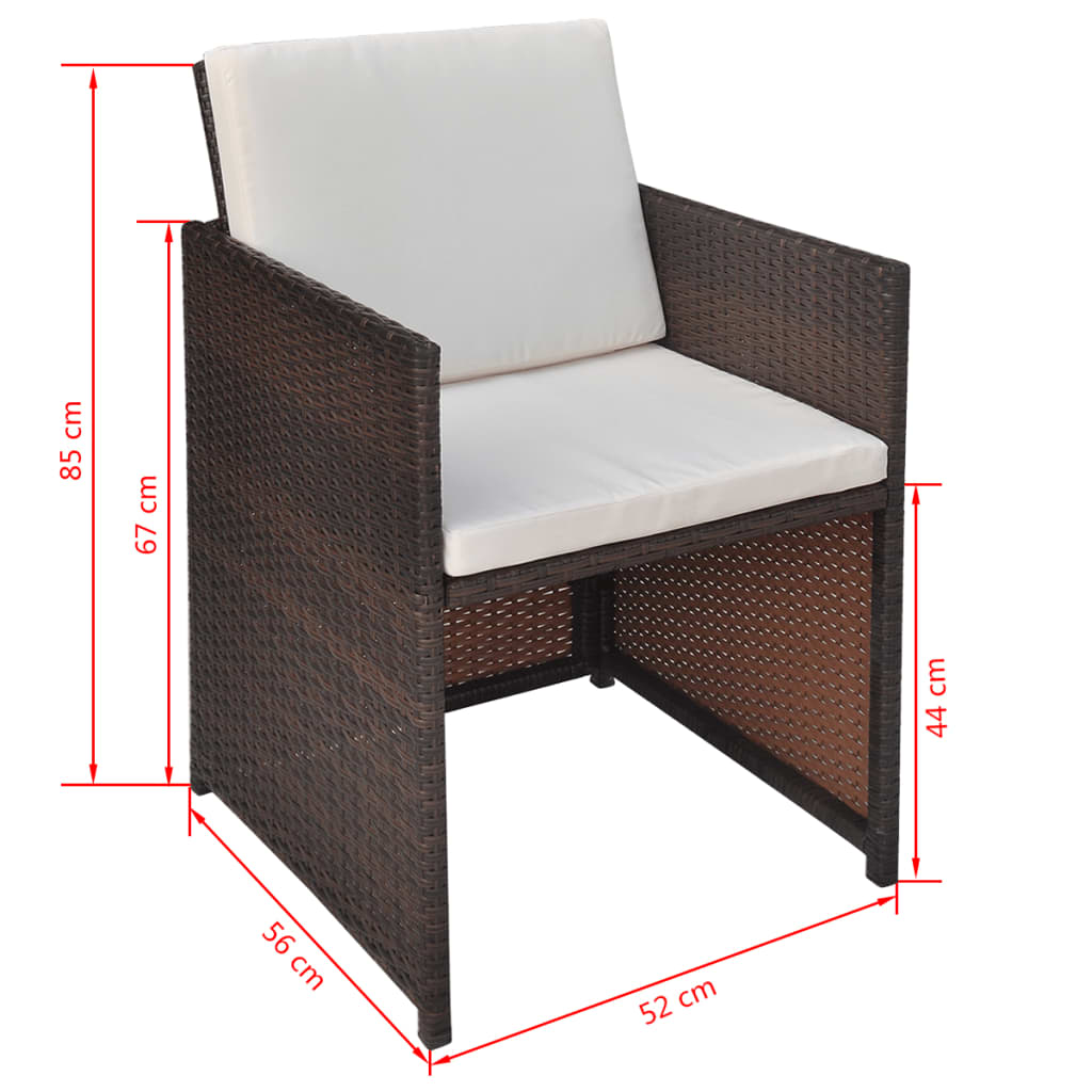 vidaXL 5 Piece Outdoor Dining Set with Cushions Poly Rattan Brown