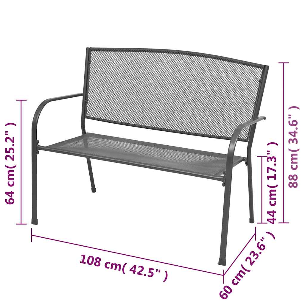42732 vidaXL Garden Bench 108 cm Steel and Mesh Anthracite