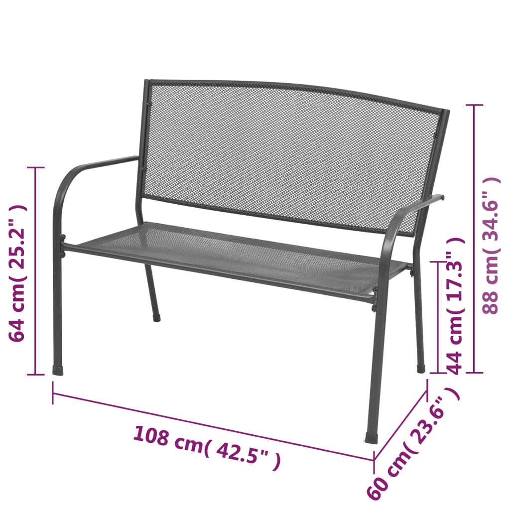Garden Bench | Anthracite | E-coated powder-coated steel | Medium