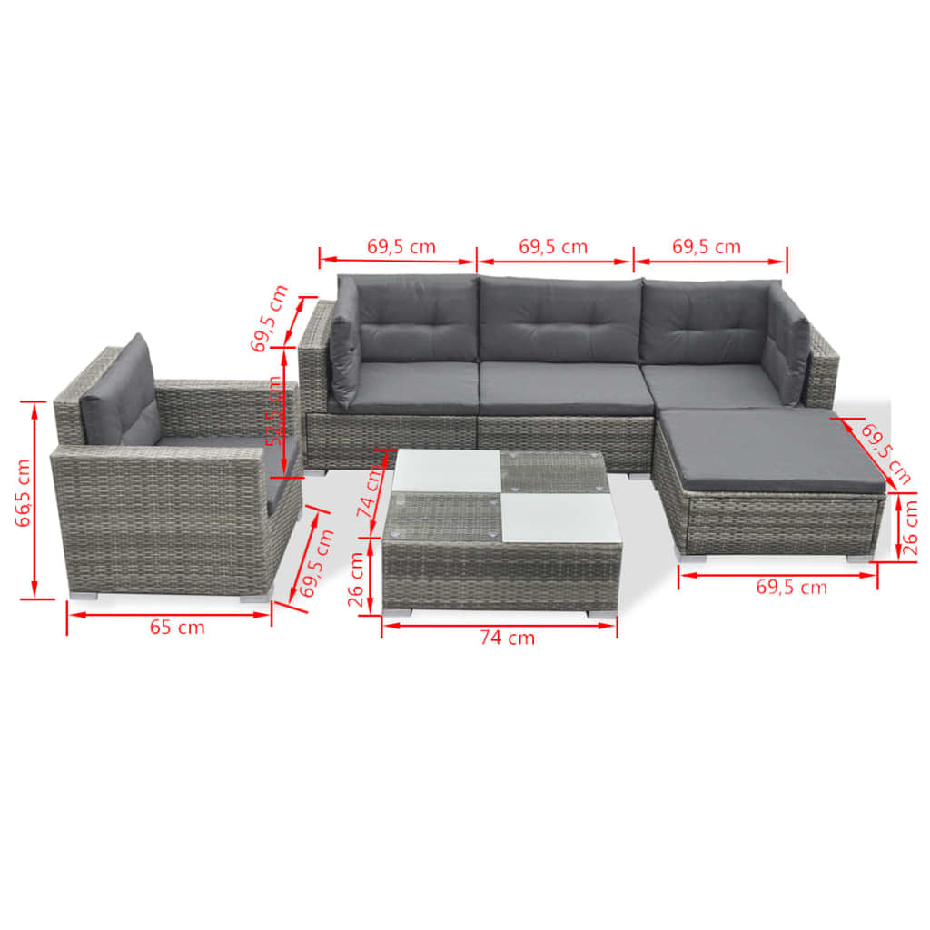 Patio Furniture | Grey | PE Rattan, Powder-coated steel, Glass, Polyester