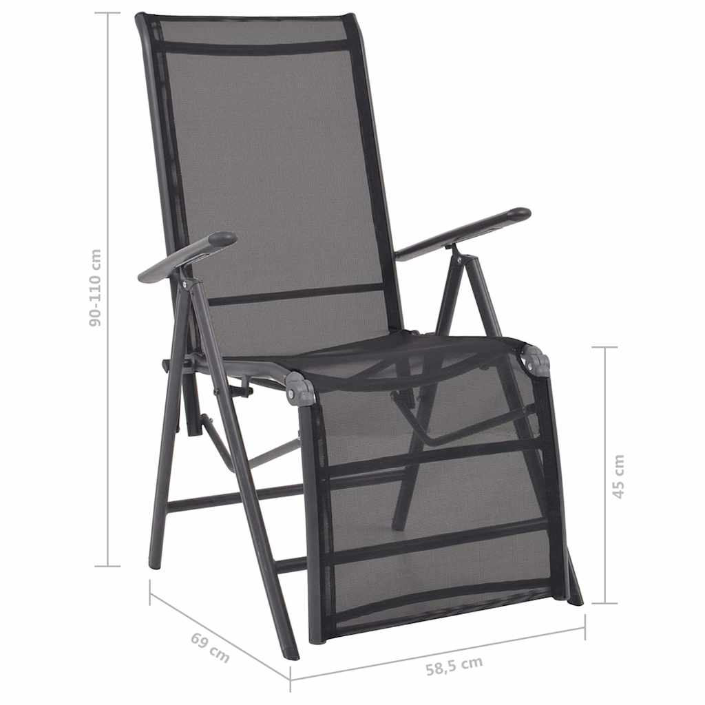 42766 vidaXL Reclining Deck Chair Aluminium and Textilene Black