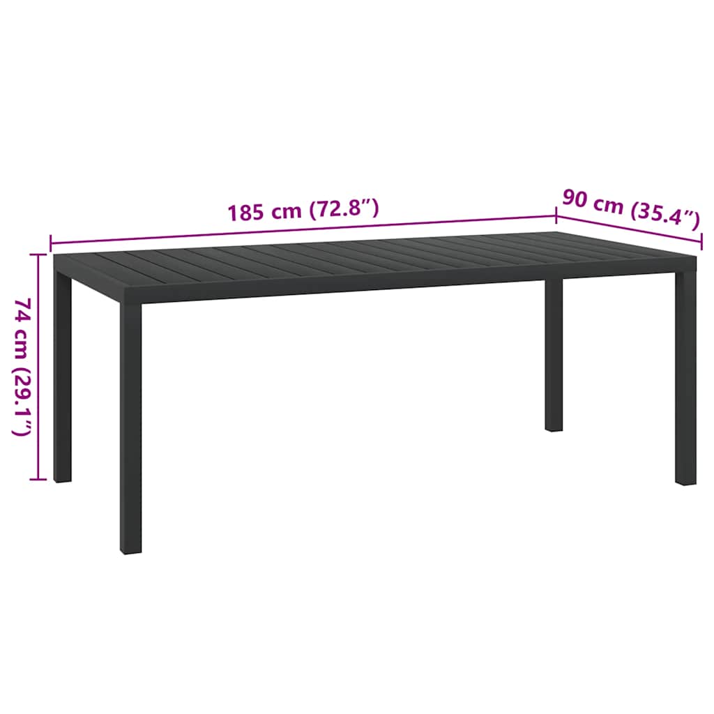 42792 vidaXL Garden Table Black 185x90x74 cm Aluminium and WPC