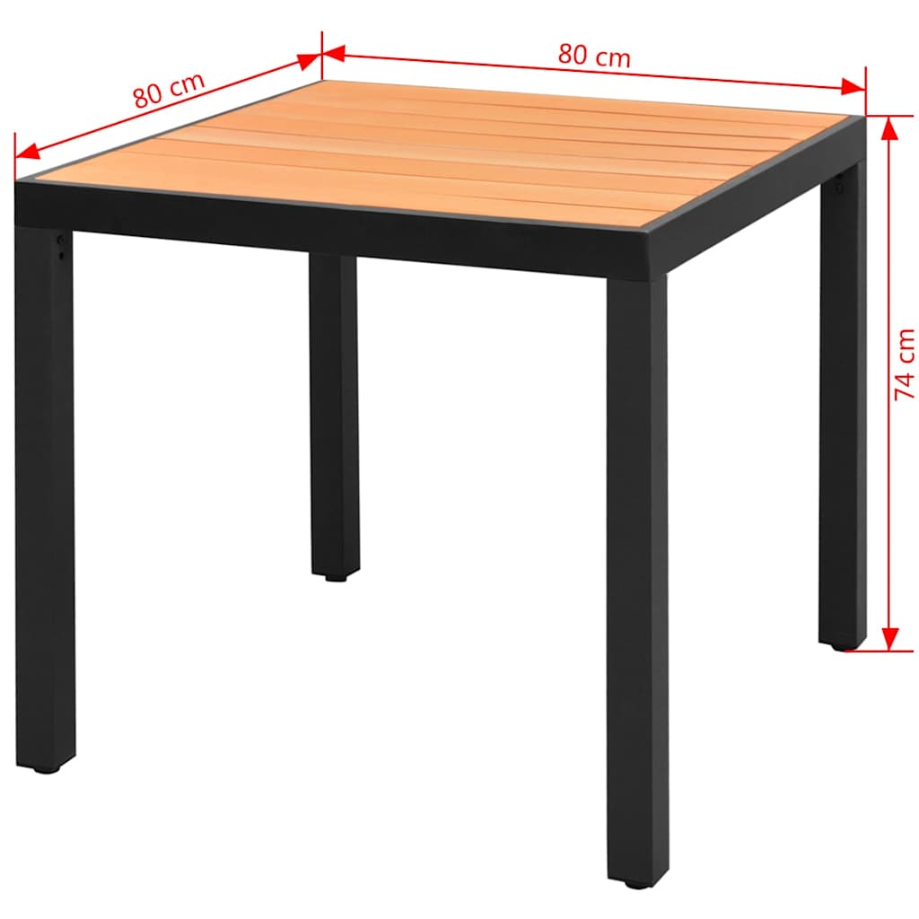 42793 vidaXL Garden Table Brown 80x80x74 cm Aluminium and WPC