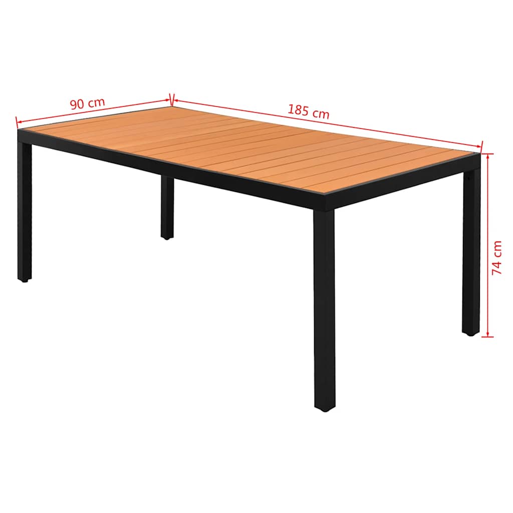 42795 vidaXL Garden Table Brown 185x90x74 cm Aluminium and WPC