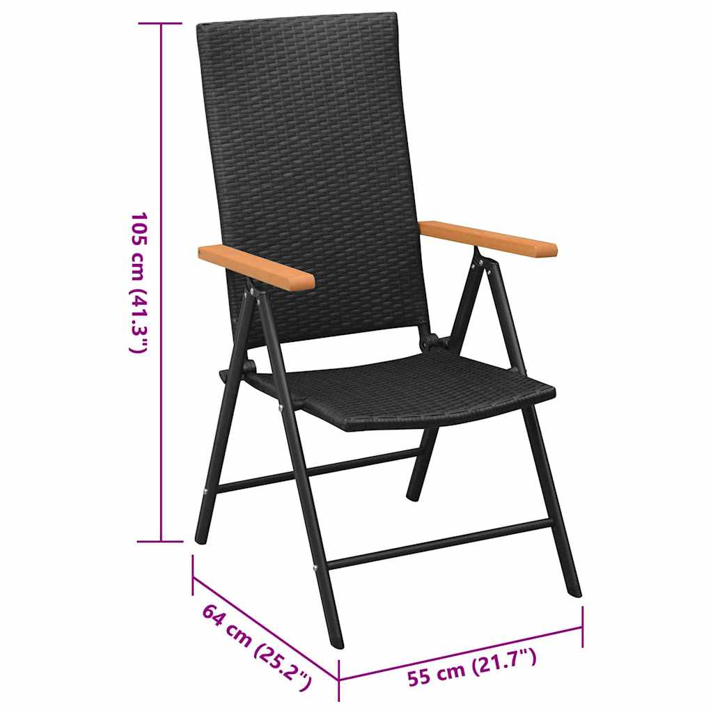 Stackable Folding Chairs 2 pcs Poly Rattan Black