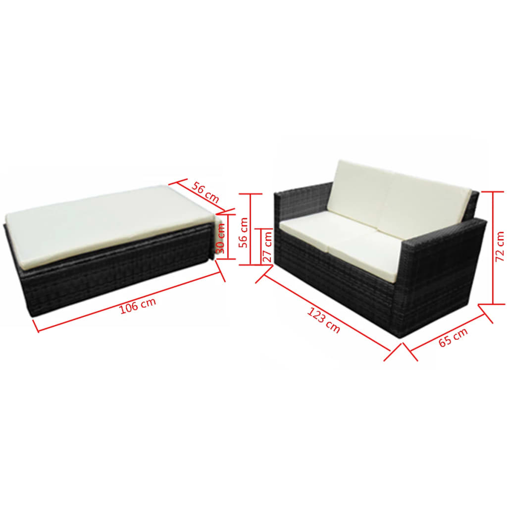 42834 vidaXL 2 Piece Garden Lounge Set with Cushions Poly Rattan Black